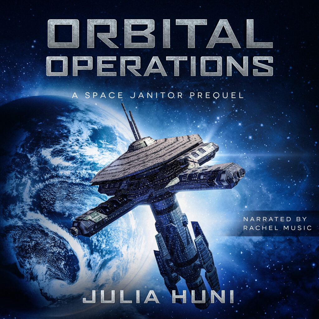 book cover: Orbital Operations audiobook. Space station in front of planet